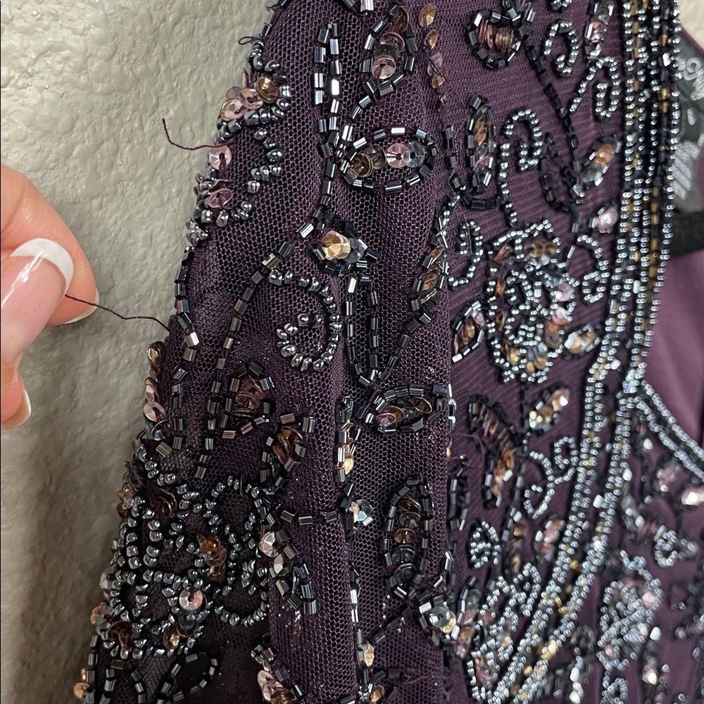 Pisarro Nights Beaded Bodice A Line Gown Maxi Dress Wine Purple Sz 6 - Picture 12 of 13